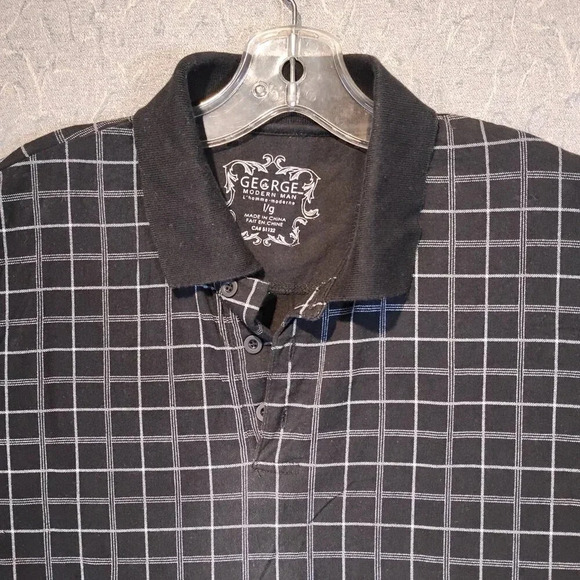 George Men's Black Plaid  Polo Shirt in Size Large - Picture 2 of 8
